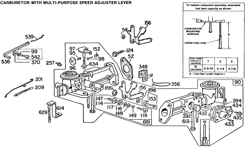 Carburetor Assemblies 1 Diagram and Parts List for 111202-0156-XX  Briggs and Stratton Engine